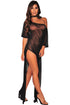 Sexy Black Sheer Mesh Drop Shoulder Cover Up Dress
